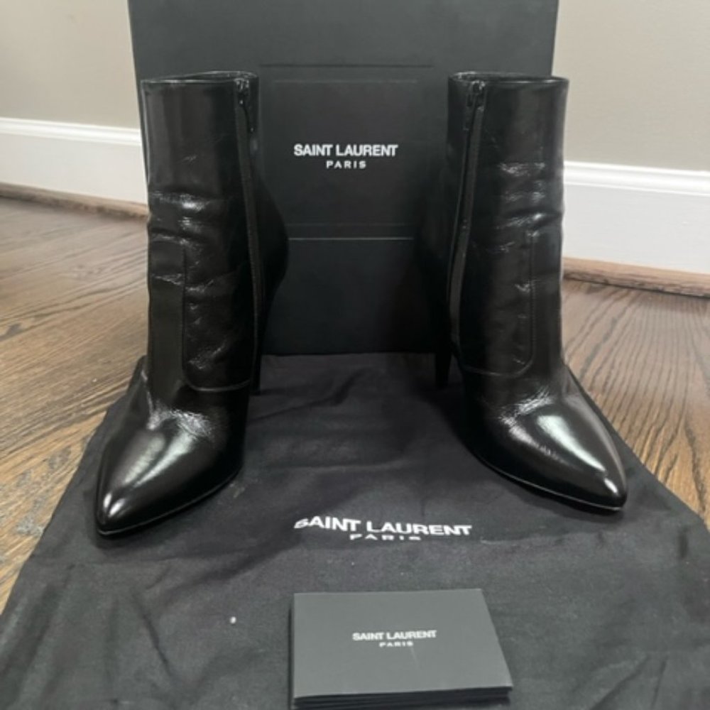 Saint Laurent Fetish 105 Black Leather Zip Ankle Boots 36 (US 6)